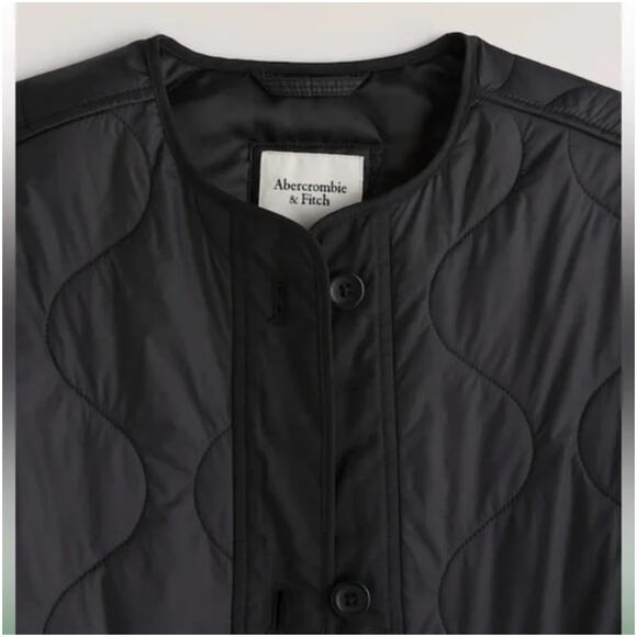 Abercrombie & Fitch Coat Jacket Quilted Liner Black Patch Pockets Boxy Puff - Picture 2 of 10